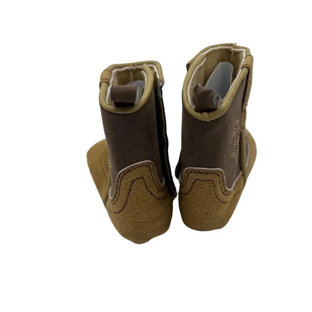 Rising Star Infant Cowboy Cowgirl Brown Boots 6 - 9 Months Faux Suede Horseshoe